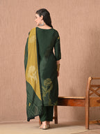 Digital printed green roman silk kurti palazzo with printed dupatta