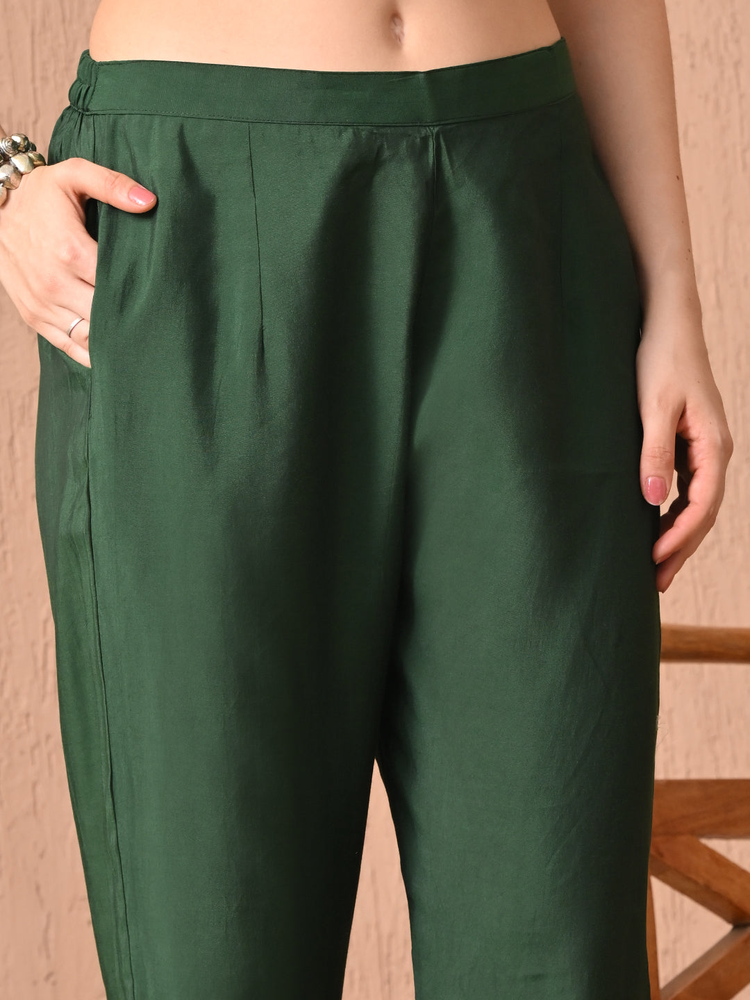 Digital printed green roman silk kurti palazzo with printed dupatta