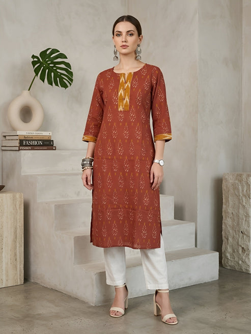 Ikat Printed Soft cotton Kurti Top