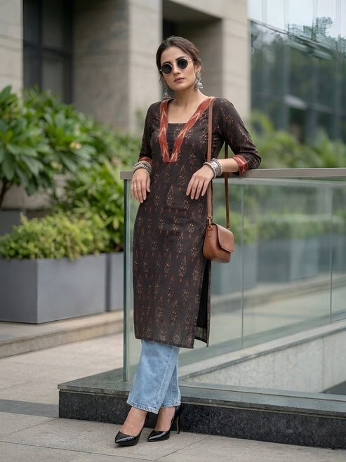 Ikat Printed Soft cotton Kurti Top