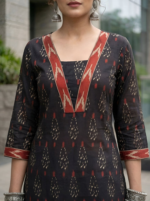 Ikat Printed Soft cotton Kurti Top