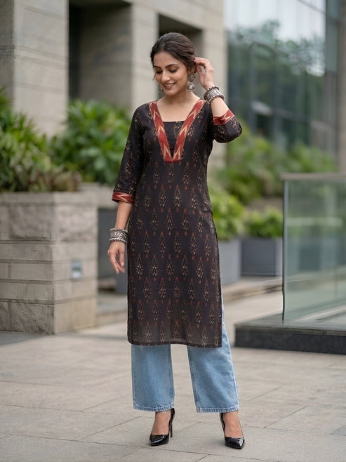 Ikat Printed Soft cotton Kurti Top