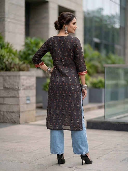 Ikat Printed Soft cotton Kurti Top