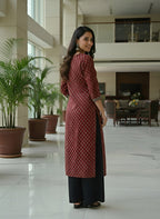 Maroon Ethnic Printed Cotton Kurti Top (Top Only)