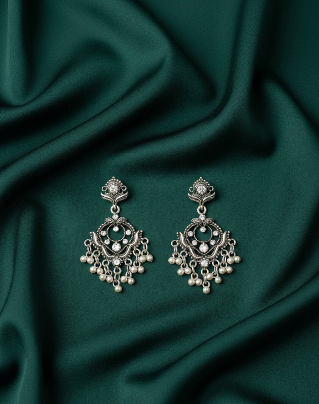 German Silver plated Earrings with Beads & Stones