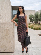Black Ikat Printed Kantha Cotton Kurti Plazzo Set
