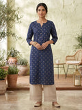 Blue Printed Viscose Rayon kurti Top (Top Only)