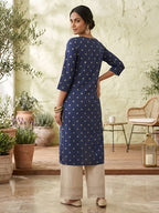 Blue Printed Viscose Rayon kurti Top (Top Only)