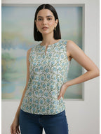 Grey Cotton Floral Printed Top