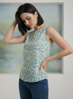 Grey Cotton Floral Printed Top