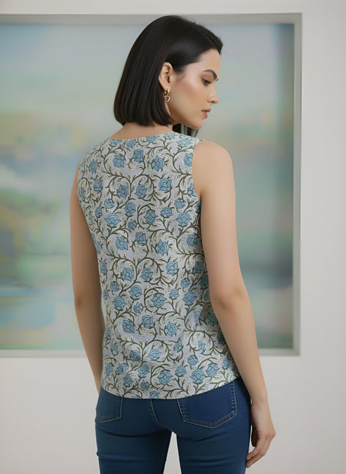 Grey Cotton Floral Printed Top