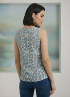 Grey Cotton Floral Printed Top