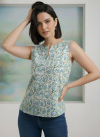 Grey Cotton Floral Printed Top