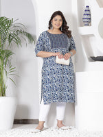 Load image into Gallery viewer, Plus Size Blue Printed Cotton Kurti Top( Top Only)
