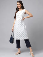 White Ethnic Printed Rayon  Kurti Top