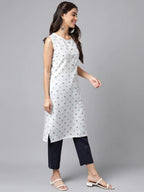White Ethnic Printed Rayon  Kurti Top