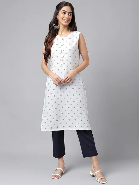 White Ethnic Printed Rayon  Kurti Top