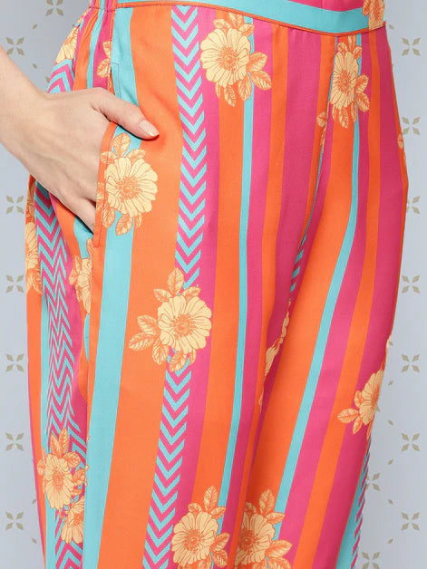 Multi Colored Printed Kurta Pants Set