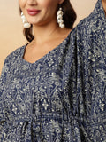 Navy Blue Printed Kaftan Top