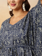 Navy Blue Printed Kaftan Top