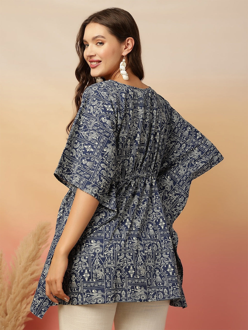 Navy Blue Printed Kaftan Top