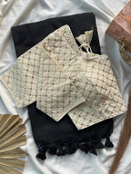 Solid Khadi cotton saree with readymade  designer blouse