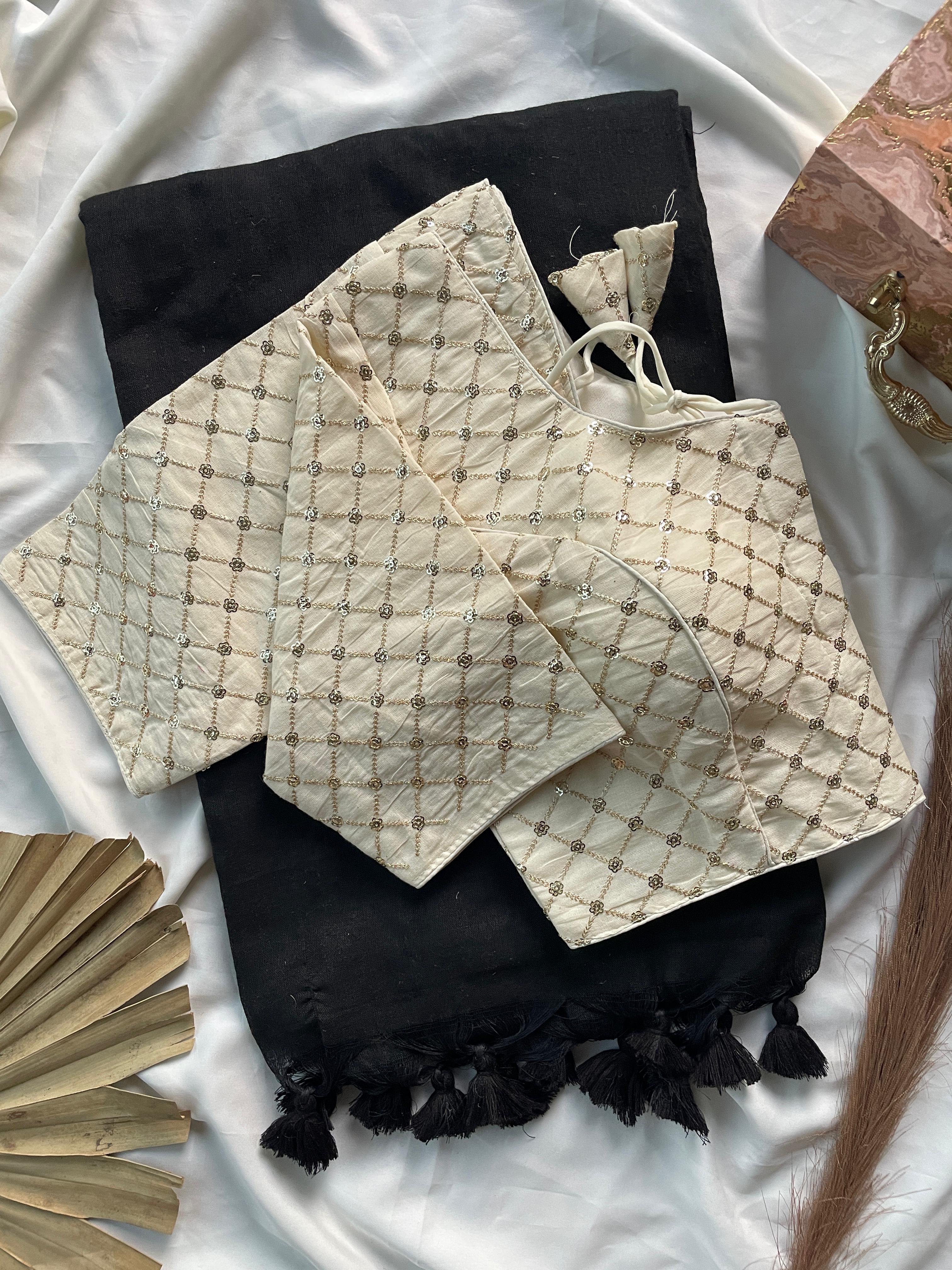 Solid Khadi cotton saree with readymade  designer blouse