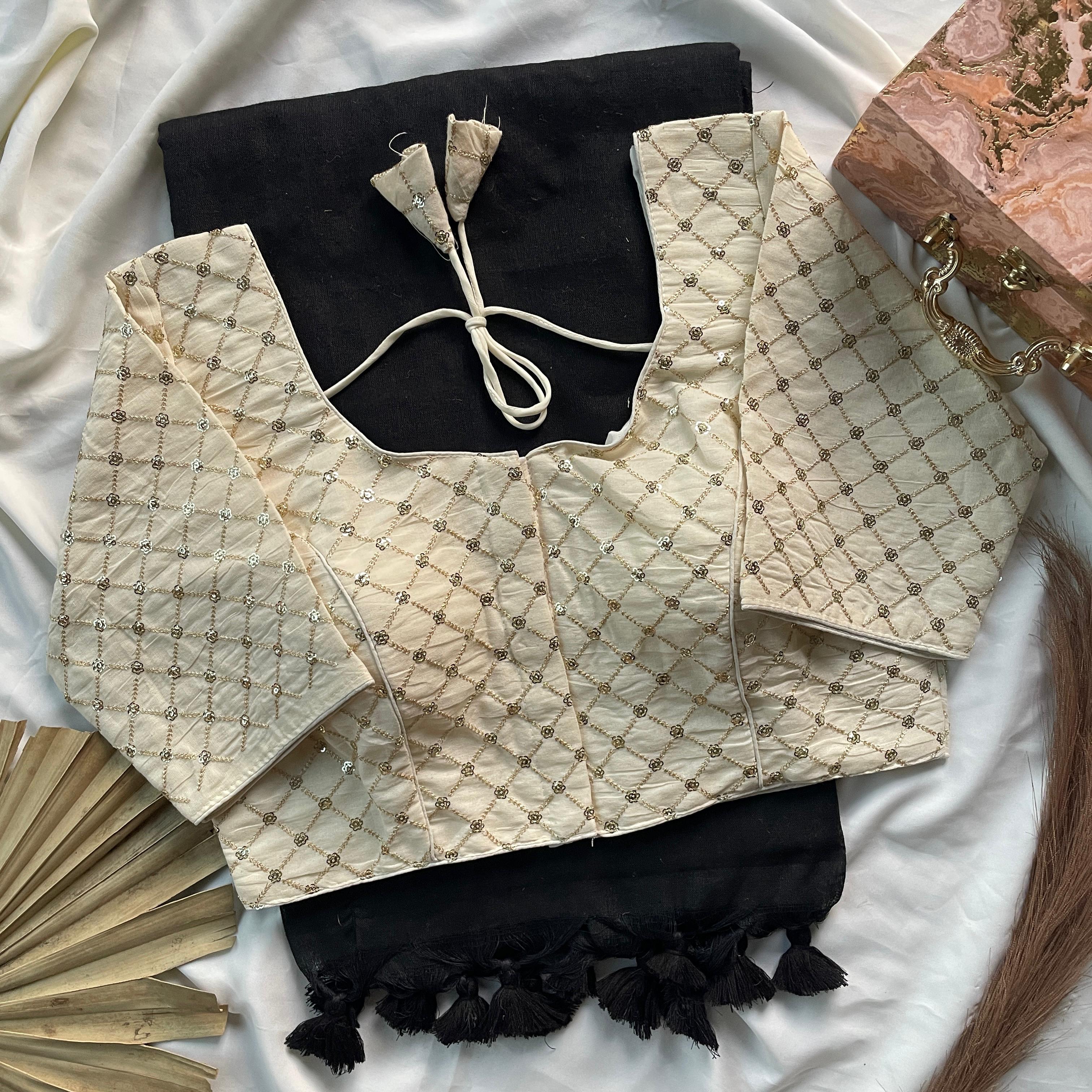 Solid Khadi cotton saree with readymade  designer blouse