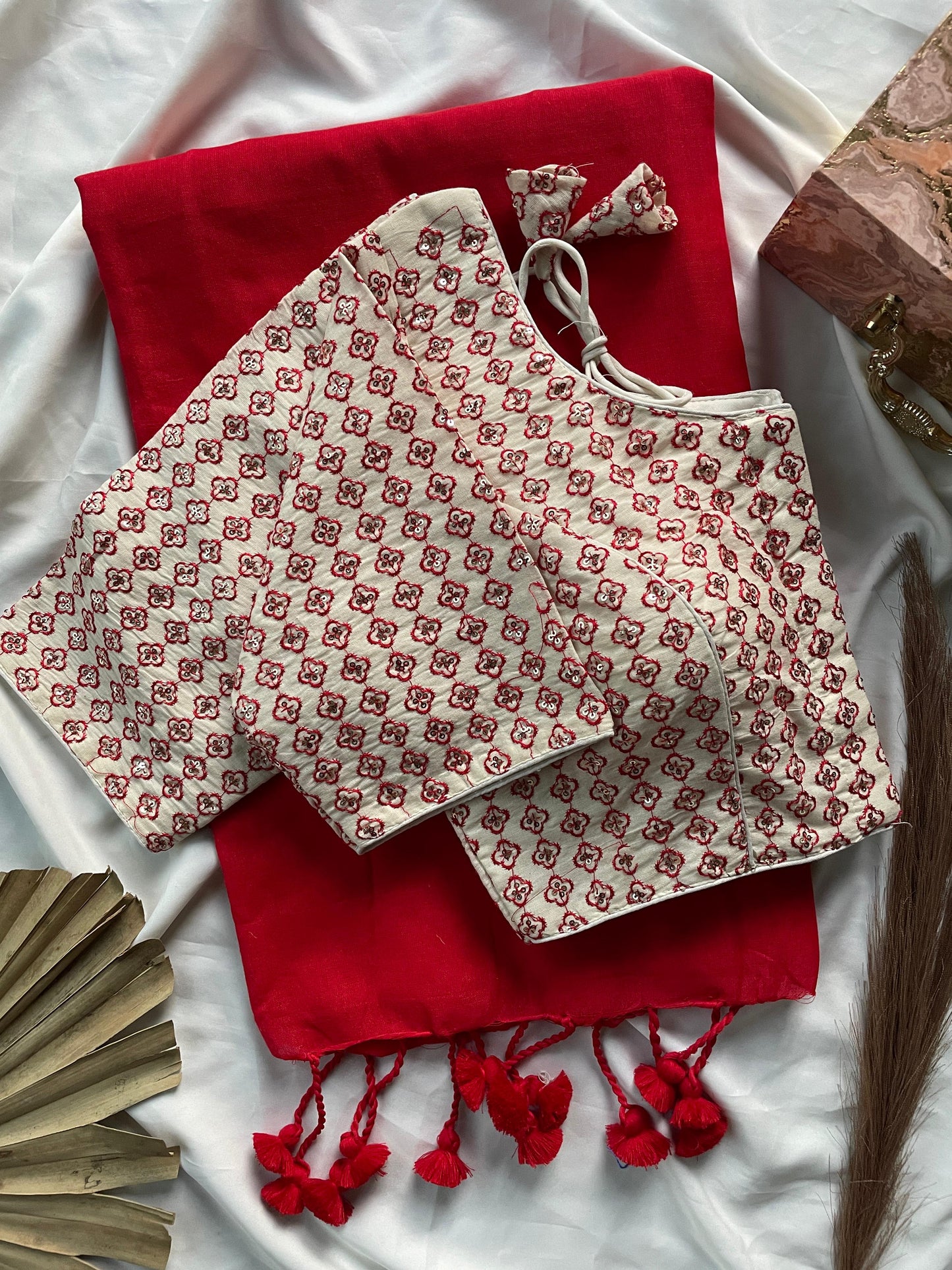 Solid Khadi cotton saree with readymade  designer blouse