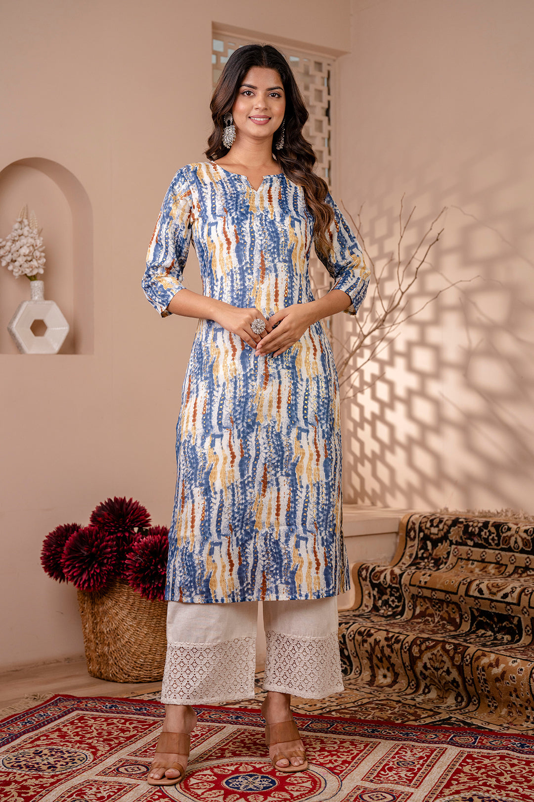 Multi Printed Cotton Kurti Top (Top Only)