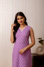 Lavender Printed Cotton  Kurti Top (Top Only)