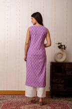 Lavender Printed Cotton  Kurti Top (Top Only)