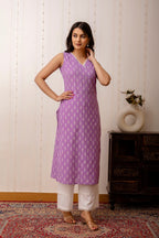 Lavender Printed Cotton  Kurti Top (Top Only)