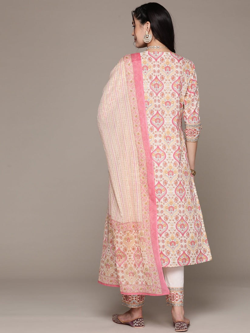 Off White Printed Kurta Palazzo Set with Dupatta
