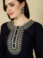 Load image into Gallery viewer, Navy Blue Rayon Kurti Top With Embroidery on Yoke (Top Only)
