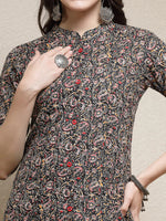Load image into Gallery viewer, Cotton Black printed A line Kurti Top (Top Only)

