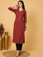 Load image into Gallery viewer, Maroon Printed Cotton Kurti Top (Top Only)
