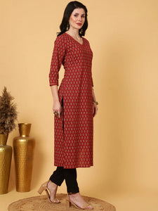 Maroon Printed Cotton Kurti Top (Top Only)