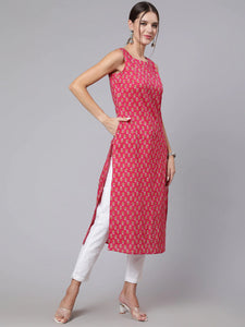 Pink Ethnic Printed Cotton  Kurti Top
