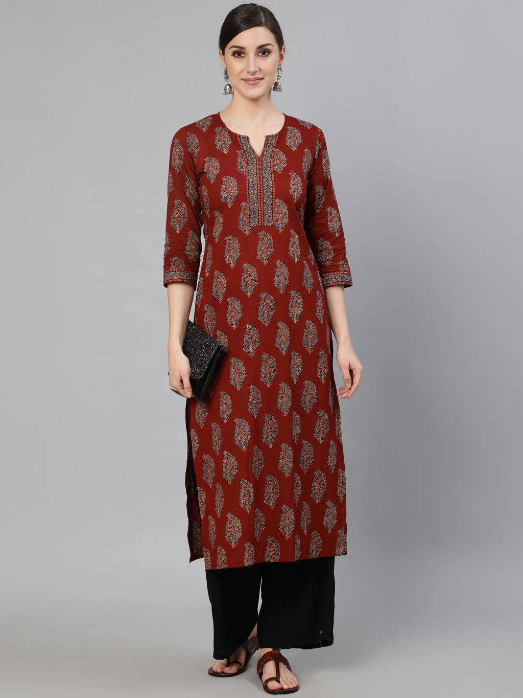 Maroon Navy Blue  Ethnic Printed Kurti Top