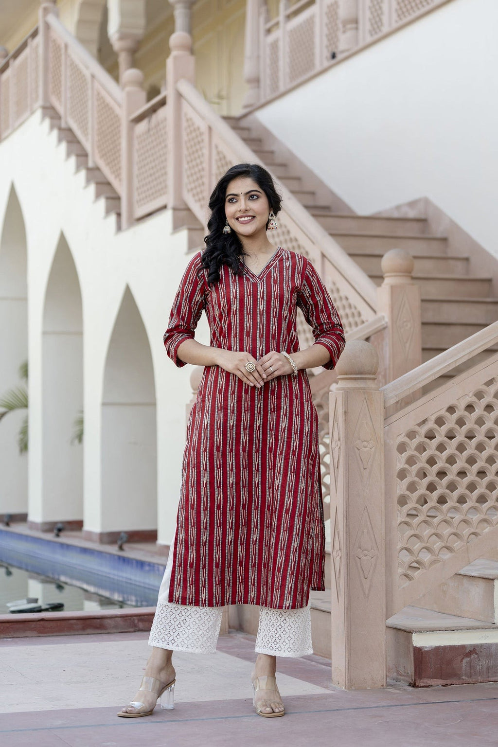 Maroon Indigo Printed Cotton Kurti Top(Top Only)