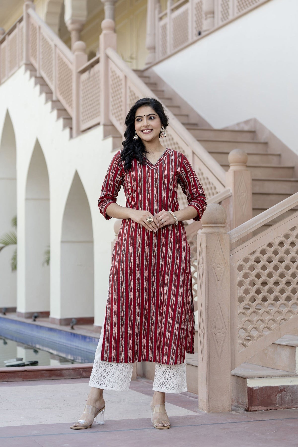 Maroon Indigo Printed Cotton Kurti Top(Top Only)