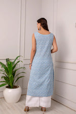 Load image into Gallery viewer, Classic Light Blue Kantha Cotton Printed  Kurti Top(Top Only)
