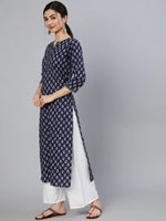 Load image into Gallery viewer, Navy Blue  Ethnic Printed Cotton Kurti Top(Top Only)
