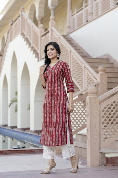 Maroon Indigo Printed Cotton Kurti Top(Top Only)