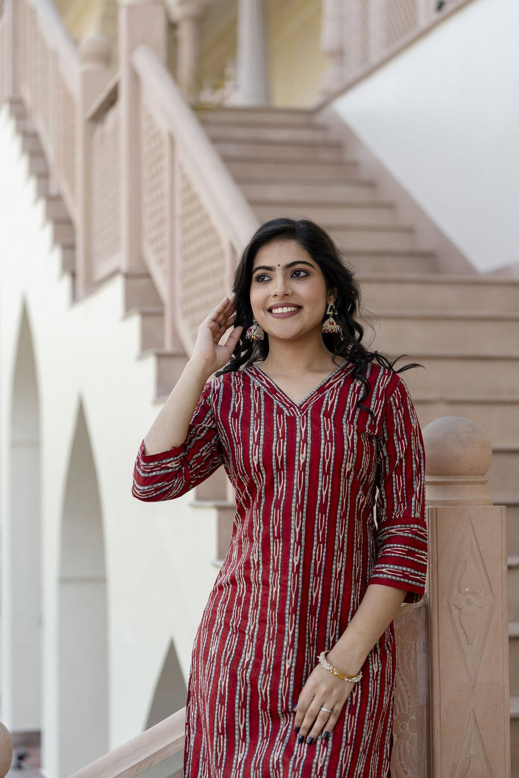 Maroon Indigo Printed Cotton Kurti Top(Top Only)
