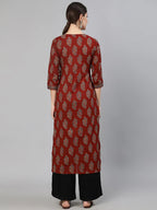 Maroon Navy Blue  Ethnic Printed Kurti Top