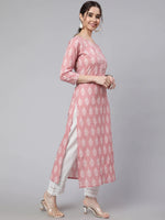 Load image into Gallery viewer, Pink &amp; White Floral Printed Cotton Kurti Top

