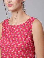 Load image into Gallery viewer, Pink Ethnic Printed Cotton  Kurti Top
