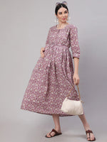 Load image into Gallery viewer, Lavender printed Cotton Maternity Dress
